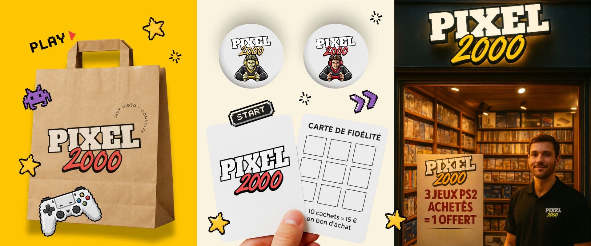 Pixel 2000 — branding rétro-gaming